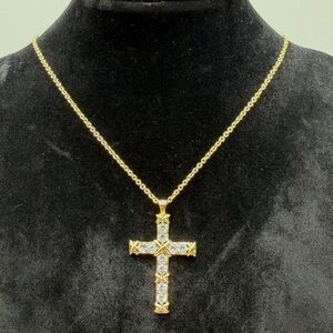 Elegant Gold and Silver Cross Pendant Necklace